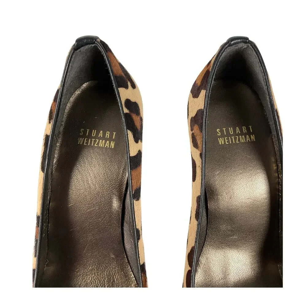STUART WEITZMAN Stiletto Pump Pipespy Peep Toe Leopard Calf Hair BRAND NEW sz 7